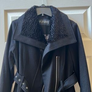 Guess Los Angeles Coat! All Black w/ silver zipper buckle is missing